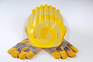 Yellow Hard Hat And Work Gloves