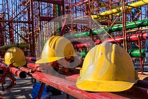 Yellow hardhat on construction site