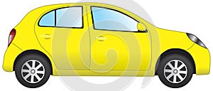 Yellow hatchback family car vector drawing on isolated white background side view