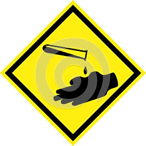 Yellow hazard sign with corrosive substances