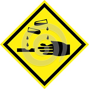 Yellow hazard sign with corrosive substances