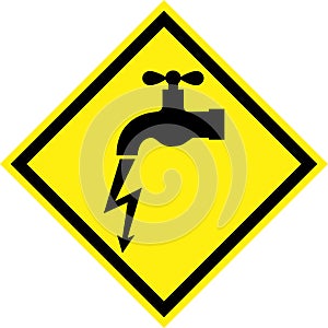 Yellow hazard sign with electric leakage