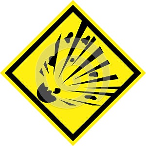 Yellow hazard sign with explosive substances