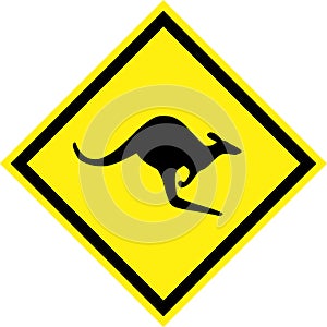 Yellow hazard sign with kangaroos on road