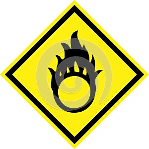 Yellow hazard sign with oxidising substances photo