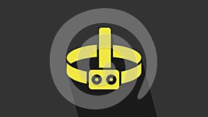 Yellow Head flashlight icon isolated on grey background. Tourist head flashlight. Camping head light. 4K Video motion