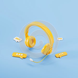 Yellow headset and speech bubbles