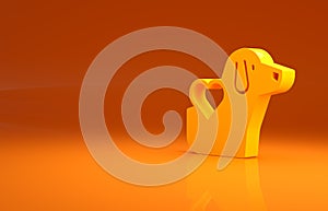 Yellow Heart with dog icon isolated on orange background. Pet paw in heart. Love to the animals. Minimalism concept. 3d