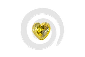 Yellow heart stone issolated on white background