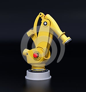 Yellow heavyweight robotic arm isolated on black background