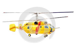 Yellow helicopter isolated white