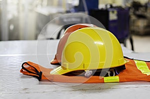 Yellow helmet safety in construction site.