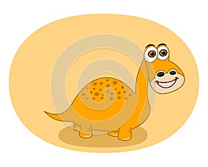 Yellow herbivorous dinosaur with big smile on yellow background with shadow