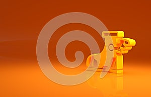 Yellow Hermes sandal icon isolated on orange background. Ancient greek god Hermes. Running shoe with wings. Minimalism