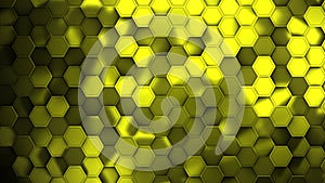Yellow hexagons modern backgroun illustration, 3d render