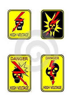 Yellow high voltage hazard sign