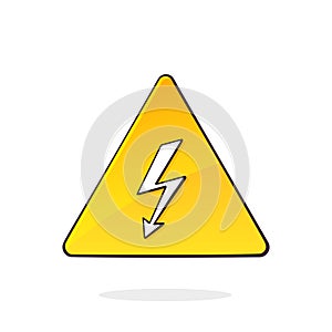 Yellow high voltage symbol with electric lightning. Triangular caution danger sign. Hazard warning sign