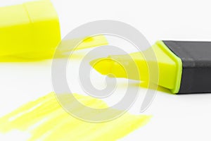 Yellow Highlighter Pen and Doodles Isolated on White Background