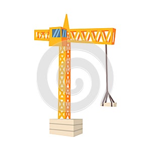 Yellow hoisting crane. Colorful cartoon vector Illustration