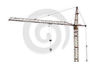 Yellow hoisting crane on white photo