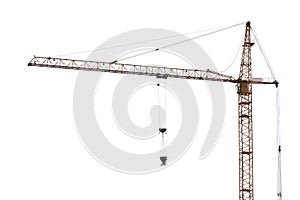 Yellow hoisting crane on white