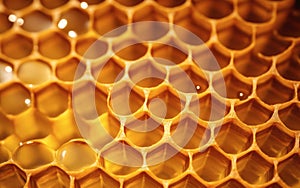 Yellow Honeycomb closeup background. IA Generative