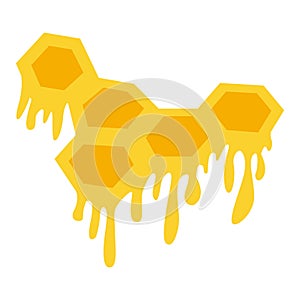 Yellow honeycomb isolated on white. Cartoon style. Graphic design element. Healthy food. Honey and beewax. Apiary, hiver and