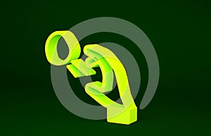Yellow Hooligan shooting small stones icon isolated on green background. Demonstrator. Minimalism concept. 3d photo