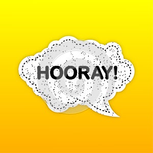 Yellow hooray speech bubble icon symbol. Web design. Sticker design.