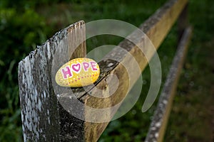 Yellow Hope stone at Resthaven Island in Sidney, Vancouver Island, BC Canada