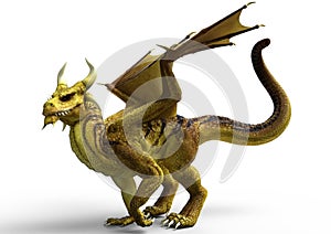 The yellow horned Dragon. 3D Illustration