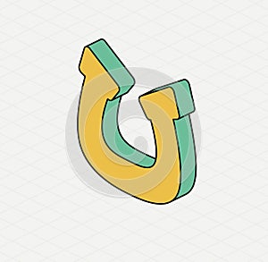 Yellow horseshoe. Isometric icon. Symbol of Saint Patrick day. Modern style