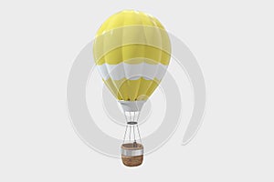 Yellow hot-air balloon with white background, 3d rendering