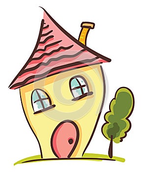 A yellow house cartoon, vector or color illustration