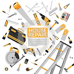 Yellow house repair tools and construction working equipment