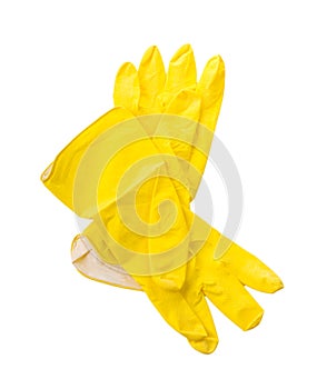 Yellow household protective rubber gloves