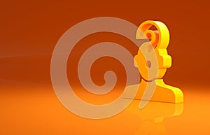 Yellow Human head with question mark icon isolated on orange background. Minimalism concept. 3d illustration 3D render