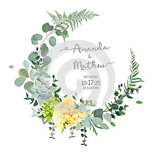Yellow hydrangea, mustard rose, peony, white iris, orchid, spring garden flowers