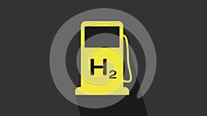 Yellow Hydrogen filling station icon isolated on grey background. H2 station sign. 4K Video motion graphic animation