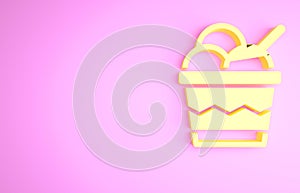 Yellow Ice cream in the bowl icon isolated on pink background. Sweet symbol. Minimalism concept. 3d illustration 3D