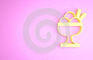 Yellow Ice cream in the bowl icon isolated on pink background. Sweet symbol. Minimalism concept. 3d illustration 3D