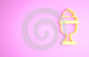 Yellow Ice cream in the bowl icon isolated on pink background. Sweet symbol. Minimalism concept. 3d illustration 3D