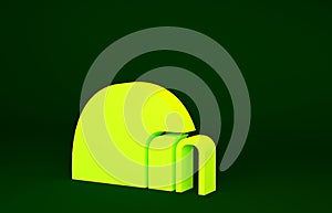 Yellow Igloo ice house icon isolated on green background. Snow home, Eskimo dome-shaped hut winter shelter, made of