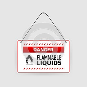 Yellow illustration of flammable liquids on white backdrop. Vector illustration. Fire flame