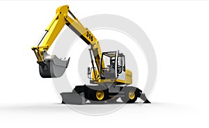 Yellow industrial excavator isolated on white