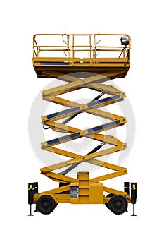 Yellow industrial lift isolated on white background