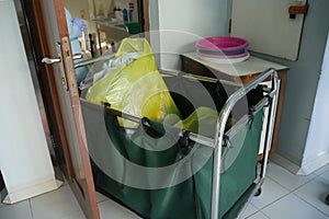 Yellow infectious hospital bins, from coronavirus pandemic. Infectious Wastes