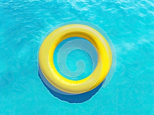 Yellow inflatable ring in blue waterpool summer background. ai generative