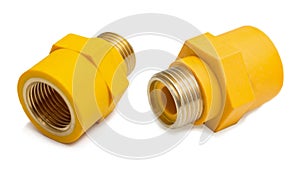 Yellow Insulating sleeves for gas pipe on white background