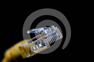 Yellow internet cable close up macro shot